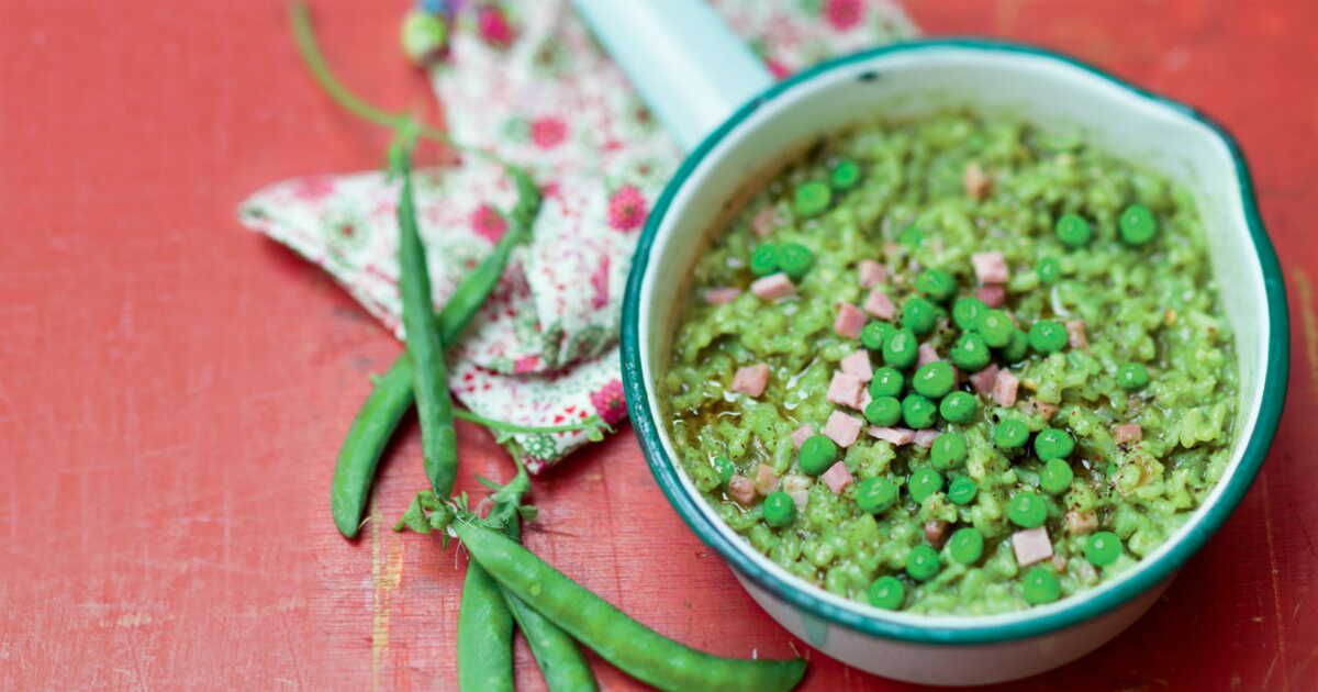 Un risotto de saison : petits pois, jambon et menthe