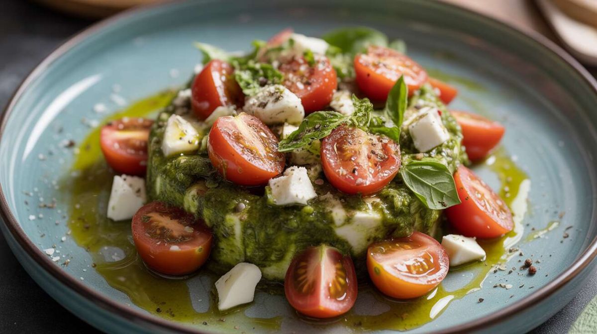 Une salade estivale au pesto et fromage de brebis