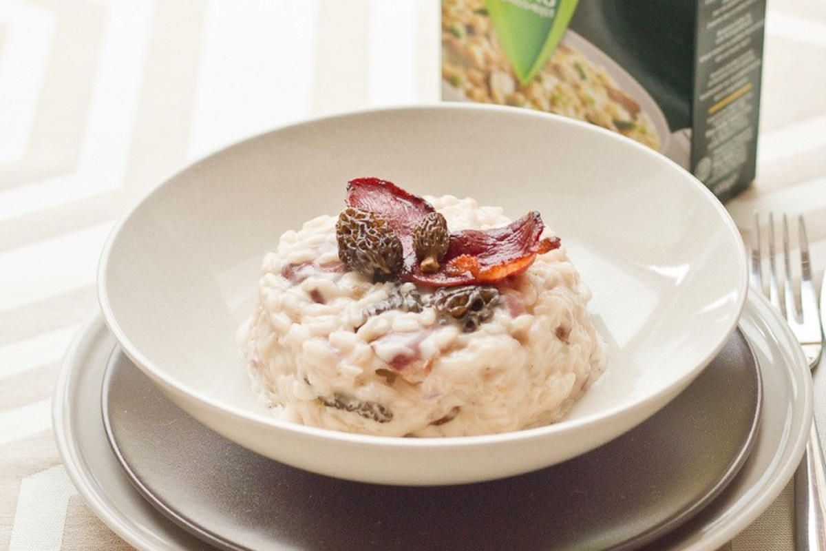 Un risotto exquis aux morilles et magret de canard séché