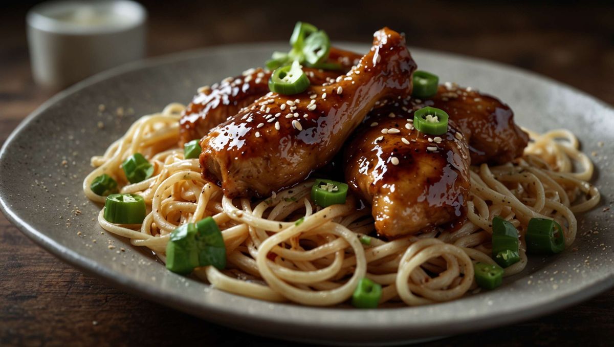 Délicieux poulet au caramel et nouilles sautées en un clin d'œil