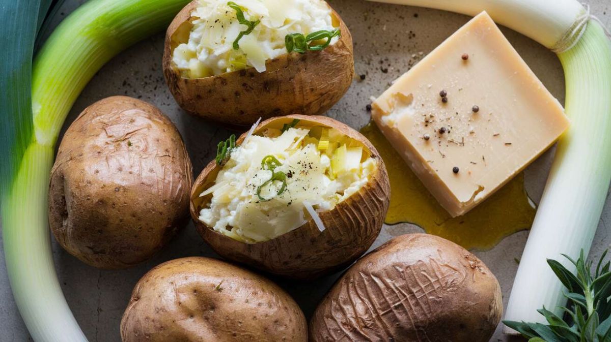 Découvrez la recette gourmande des pommes de terre farcies aux poireaux et fromage frais