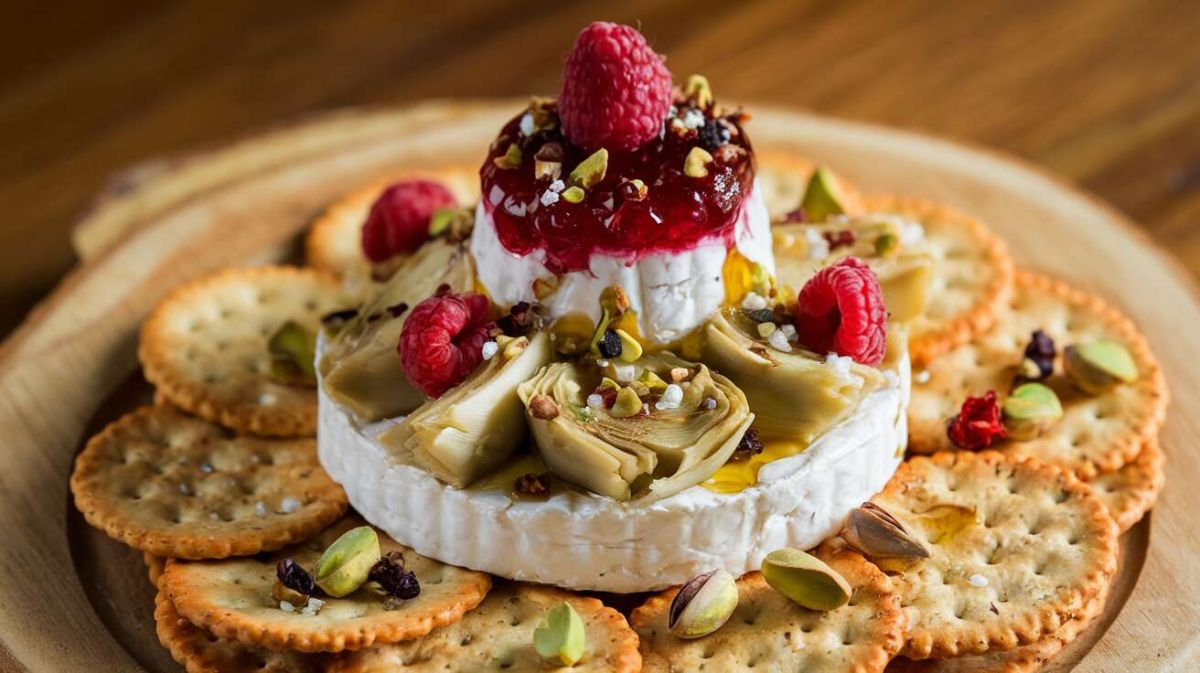 Une pyramide de chèvre à l'artichaut et framboises