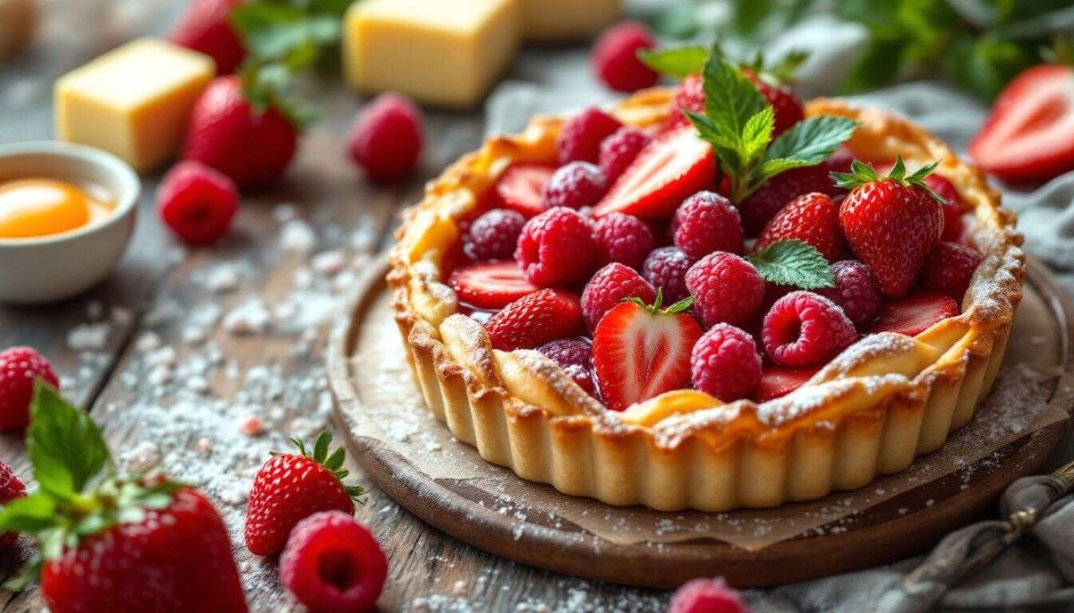 Une tarte aux fraises et framboises à savourer sous le soleil